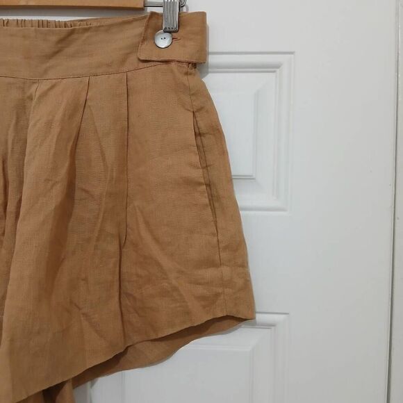 Free the label womens small high waist handmade 100% linen shorts nutmeg - Picture 3 of 7